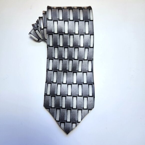 Pierre Cardin Mens Necktie Grey-Black-White Squares 100% Silk Neck Tie 3… - Picture 1 of 7